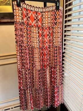 Jones New York Red and Orange Tiered Patterned Maxi Skirt